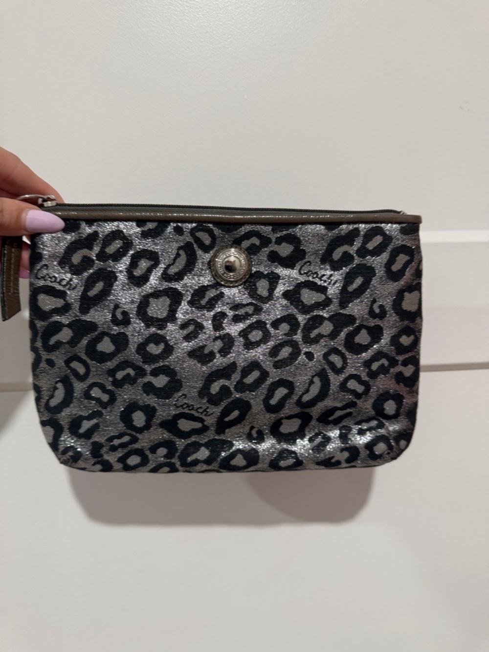 Coach Silver and Black Leopard Print Pouch